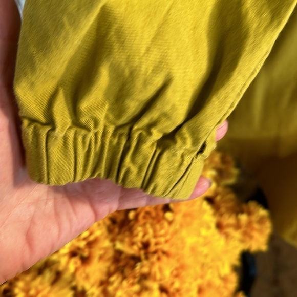 Asago 100% Cotton Chartreuse Striped Arms Cinched Waist Popover Windbreaker S/M - Picture 7 of 12